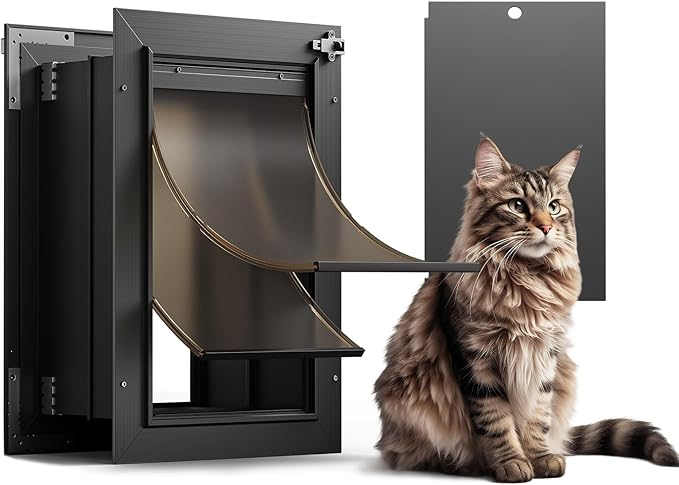 Cat Door for Wall, All Aluminum Doggy Doggie Pet Door Small Dog Door, With Closing Panel, 2 Magnetic Flaps Energy Efficient, Wide Telescoping Tunnel for Interior & Exterior Wall, Pets Up to 22Lb Black